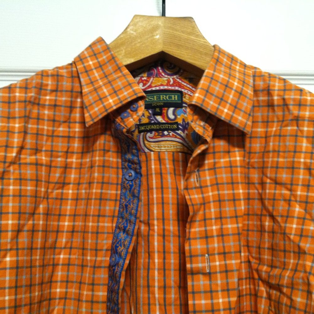 INSERCH MENS PRE-OWNED ORANGE COTTON LONG SLEEVE CASUAL SHIRT SIZE: XL